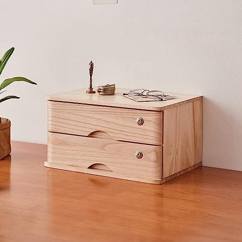 EliteBloom Desktop Organizer Storage Box - Desktop File Cabinet, Desktop Drawer Cabinet with Lock, 1/2/3/4 Tier Wooden Flat File Cabinet Storage, Desktop Storage Cabinet/Data Cabinet (B 2 Drawer)