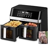 12QT Large Dual Air Fryer, 10-in-1 Double Zone Airfryer with 2×6QT Baskets, 60° Easy-Panel with Full Touchscreen, SyncCook Function, Viewing Window, Nonstick & Dishwasher Safe, Black