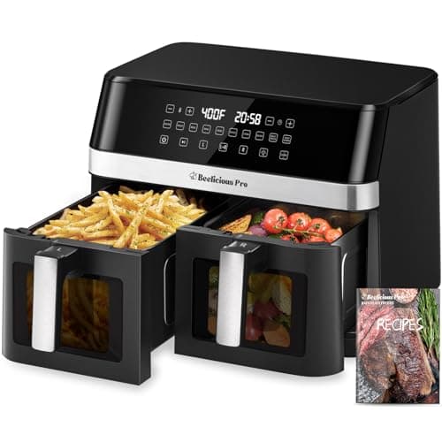 Beelicious Pro 12QT Large Dual Air Fryer, 10-in-1 Double Zone Airfryer with 2×6QT Baskets, SyncCook Function, Nonstick & Dishwasher Safe, Black