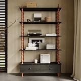 GENTERUN 74.4" Tall Narrow Bookshelf with 2 Drawers, 5 Tier Solid Wood Bookcase, Open Shelving, Freestanding Modern Vertical Wood Shelf, Large Thin Bookcase for Living Room Bedroom Home Office