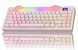 Womier K80 75% Wireless Mechanical Keyboard with Screen and Knob, Pink Cat Creamy Bluetooth Gaming Keyboard, RGB/Hot Swappable/PBT Keycaps, QMK/VIA Programmable for Mac/PC, Pink