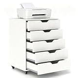 DREAMADE 5 Drawer Rolling File Cabinet, Mobile Filing Cabinet with Lockable Wheels, Under Desk Printer Stand Organizer for Home Office Bedroom Study (White)