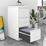 3 Drawer Vertical File Cabinet with Lock, Narrow Metal Steel Storage Cabinet for Home Office, Fits A4, Legal & Letter Size Files, Assembly Required