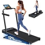 WELLFIT Walking Pad Treadmill with Auto Incline, 6 in 1 Foldable Treadmill with Stable Handle Bar for Home Office, 3.5HP Quiet Under Desk Treadmill with App, Wide Running Belt, 375 LBS Capacity