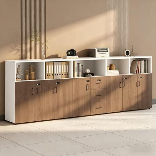 HSHBDDM File Cabinet with Password Lock, Wood Lateral Filing Cabinet for Letter/A4 Files, 3 Drawer with Door, Printer Stand with Open Shelves for Home Office