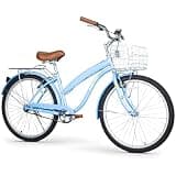 WEIZE Beach Cruiser Bike, 26 inch Commuter Bicycle for Adult Men and Women,High-Carbon Steel/Front & Rear Fenders, Comfortable City Bikes with Rear Rack&Basket, Ergonomic Upright Design,Blue