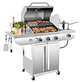 34,000 BTU 3-Burner Propane Gas Grill with Side Burner, All Stainless Steel BBQ Grill, Cast Iron Grates & Portable Cart with Wheels,Outdoor Barbecue Grill for Backyard, Patio, Camping (G31 PRO)
