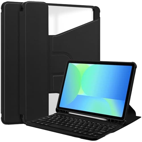 Keyboard Case for Samsung Galaxy Tab S10 FE 2025 10.9 inch (Model SM-X520/ SM-X526) with S Pen Holder, Swivel Stand Folio Flip Smart Tablet Cover Auto Sleep/Wake(Black)