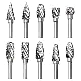 Tungsten Carbide Rotary Burr Set for Dremel, 10PCS Carbide Double Cut Carving Burr Bits with 1/8” Shank Rotary Tool Accessories for Woodworking, Engraving, Drilling, Steel Metal Working