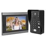 Eacam Video Doorbell Smart Doorbell Intercom Door Phone 7 Inch LCD Fingerprint Password IC Card App Unlock Infrared Night Remote Monitoring with Snapshot Recording for Vill (US Plug)