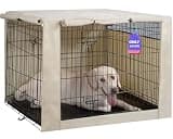 HiCaptain Dog Crate Cover 42.0" L x 28.0" W x 30.0" H with Breathable Mesh, Durable Heavy Duty Kennel Cover, Dual Zippered Panels, Windproof Waterproof UV-Resistant(Beige)