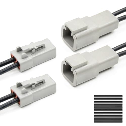 DTP 2 Pin Deustch Waterproof Automotive Plug Connector with 14AWG -40℃-105℃ 600V Wires and Heat Shrink Tubes Connectors Kit for Car Truck Boat (2PIN 2 Pairs) (2 Sets 2 Pin)
