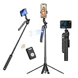 FUNSNAP 70.9" Auto Face Tracking Selfie Stick Tripod for iPhone Android with Lights, No App, 360°Rotation Tripod that Follows Your Movement with Remote Control for Live Streaming, TikTok, YouTube