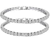 GlamSavvyFZ 2PCS Silver Tennis Bracelets Set for Women, Sparkling Cubic Zirconia Bracelet with Secure Box Clasp, Elegant Stackable Silver Bracelet for Wedding, Party & Daily Wear