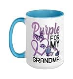 Alzheimer's Dementia Awareness Support Grandma Butterfly Ceramic Mug, Blue/White, 15oz