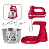 West Bend Two Sweet 2-in-1 Hand & Stand Mixer, 11 Speeds with Turbo Boost, 4.4 Qt Rotating Bowl, Dough Hooks, Beaters & Whisk, Tilt-Head Design, 550 Peak Watts, Red