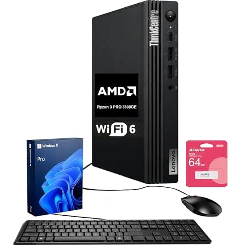 Lenovo ThinkCentre M75q Tiny Business Desktop, AMD 4-Core Ryzen 3 8300GE, 32GB DDR5, 1TB SSD, Support 2-Monitor 4K, HDMI, DP, Wi-Fi 6, Wired KB & Mouse, Windows 11 Pro, Bundle ADATA 64GB Flash Drive