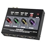 PROAR 4-Channel Headphone Amplifier, 8 Outputs with Individual Volume, RCA/3.5mm/6.35mm Jacks, RGB Lights, Mute Function, Mono/Stereo Switch for Gaming, Podcast, Studio Recording & Home