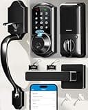 Veise VE07-H Fingerprint Smart Locks for Front Door with Handle Set, App Control, Keyless Entry Keypad Deadbolt, Digital Electronic Touchscreen, Easy Install, Auto Lock, Matte Black