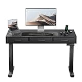HUANUO Electric Standing Desk with Drawers, C-Clamp Mount Compatible, 40 x 22 Inch Height Adjustable Sit Stand Desk, Fabric Drawers, Home Office Stand Up Desk with 4 Custom Height Settings, Black