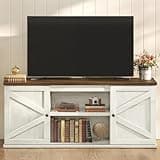 VASAGLE Farmhouse TV Stand for TVs up to 65 Inches, Entertainment Center with Storage Cabinets and Sliding Barn Doors, Media Console Table for Living Room, Rustic White and Honey Brown ULTV535W01