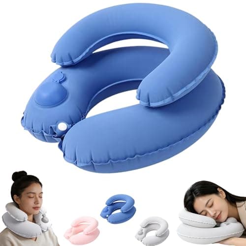 KOPOAO Double-Layer Inflatable Travel Neck Pillow, Press-to-Open U-Shaped Pillow, Portable and Easy to Store, Suitable for Office Breaks and Outdoor Activities, Providing Neck Support. (Blue)
