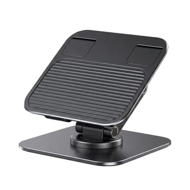 Adjustable Tablet Stand, 360° Rotating Foldable Desktop Phone Holder with Metal Base, Multi-Angle View for iPad, Tablets & Phones (Black, Aluminum Alloy)