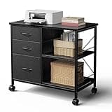 ASTARTH 3-Tier Rolling Printer Stand, Mobile Office File Cabinet with Storage Drawers