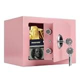 Small Safe Box for Home,Wall Safes 0.23 Cubic Feet, Heavy Duty Steel Safety Lock Box with 3 Keys for Money, Passort, Jewelry 9.06"x 6.69"x 6.69" Pink