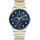Bulova Men's Modern Two-Tone Stainless Steel Multi-Function Quartz Watch, Blue Dial with Diamonds, 40mm Style: 98D180