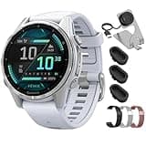 Garmin Fenix 8 43mm AMOLED Multisport GPS Smartwatch, Silver with Whitestone Silicone Band, 010-02903-00 - Bundle w/Deco Essentials 20mm Milanese Bands and Dock