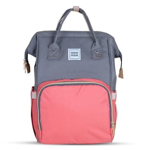 Mee Mee Grace Tote Diaper Bag Backpack for Moms & Dads, 20L Large Capacity with 14 Pockets, Insulated Bottle Holders, Flap Tissue Dispenser, Water-Resistant Oxford Fabric., Pink, Grace Tote