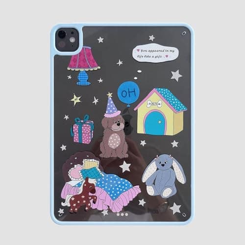Clear Transparent Hard Back Case for Apple Tablet Cartoon Animal Baby Puppy Pony Bunny Doll Stars Cute Lovely Adorable Kids Girls Children (for iPad 8th Generation 2020 10.2 Inch)