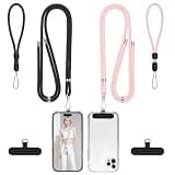 takyu Phone Lanyard, 2 Pack Adjustable Cell Phone Lanyard Crossbody Neck Strap & 2 Pack Phone Wrist Strap with Tether Tabs Compatible for iPhone Android Smartphones-Black LPink