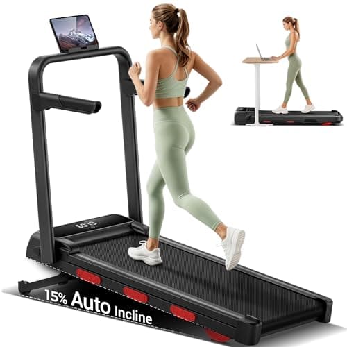 Walking Pad Treadmill with 15% Auto Incline,2.5HP Quiet Brushless Portable Treadmills for Home 0.6-7.5MPH,Foldable Walking Pad with Extra-Long Handle Bar UP to 300 LBS Capacity