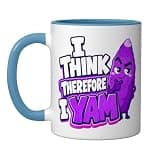 I Think Therefore I Yam Ube Pun Purple Yam Dad Joke Ceramic Mug, Blue/White, 11oz