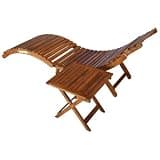 POUFGDR Solid Acacia Wood Slatted Sun Lounger with Table and Cushion, Foldable Patio Lounge Bed for Garden, Pool, Balcony