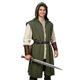 Men's Medieval Hooded Surcoat Halloween Cosplay Viking Ren Faire Costume Renaissance Ranger Tunic Tabard Cloak Army Green