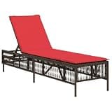 YUOGHRTFE Brown Poly Rattan Sun Lounger with Cushion, Outdoor Adjustable Backrest with 5 Positions, PE Rattan Patio Chaise Lounge with Thick Padded Cushion and Removable Washable Cover,
