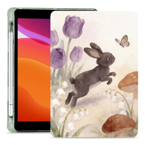 MAYCARI Black Bunny Butterfly Case for iPad Pro 12.9 Inch 2022/2021/2020/2018, iPad Pro 12.9" 6th/5th/4th/3rd Gen Case with Pencil Holder, Cute Design Soft TPU Silicone Cover, Auto Sleep/Wake Shell