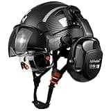 SAFEBUILDER Construction Safety Helmet with Visors Clear & Tinted Earmuffs Hearing Protection Industrial Work Hard Hat for Engineer (01-Matte Black Helmet with Clear&Tinted Visor& B07Earmuffs)