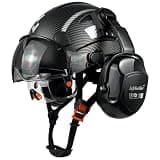 SAFEBUILDER Construction Safety Helmet with Visors Clear & Tinted Earmuffs Hearing Protection Industrial Work Hard Hat for Engineer (01-Matte Black Helmet with Clear&Tinted Visor& B07Earmuffs)