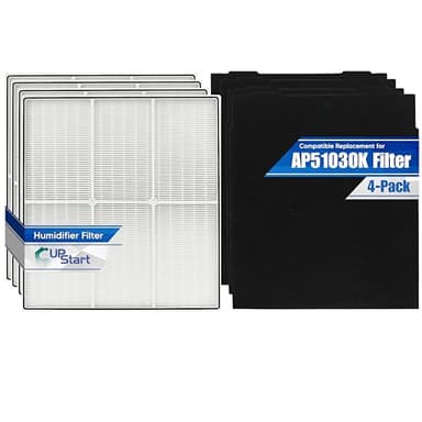 4-Pack 8171434K Filter Set Replacement for Whirlpool AP51030K HEPA Filter - Compatible with Whirlpool Whispure AP 51030K Air Purifier Filters with Carbon Foam Pre-Filter Prefilters