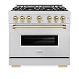 ZLINE Autograph 36 in. Classic Dual Fuel Range w/DuoPro Cooktop in Satin Steel & Bronze Accents