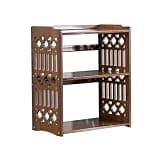 CFGH6FDF Retro Open Countertop Bamboo Bookshelf Home Storage Rack with Hollowed-Out Side Panel Freestanding Book Shelf
