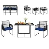 PAOLFOX Wicker Patio Furniture Set, 3 PCS Outdoor Dining Set with Foldable Backrest, Cozy Cushions & Glass Tabletop, Bistro Set Outdoor for Backyard, Balcony, Black