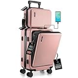 TRAVELARIM 20 Inch Carry On Luggage 22x14x9 Airline Approved, Carry On Suitcase with Wheels, Hard-shell Carry-on Luggage, Durable Luggage Carry-On, Pink Small Suitcase with Cosmetic Case