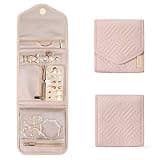 BAGSMART Travel Jewelry Organizer Case Foldable Small Jewelry Roll for Journey Rings, Necklaces, Earrings, Bracelets,Mini,Soft Pink