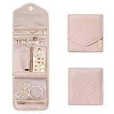 BAGSMART Travel Jewelry Organizer Case Foldable Small Jewelry Roll for Journey Rings, Necklaces, Earrings, Bracelets,Mini,Soft Pink