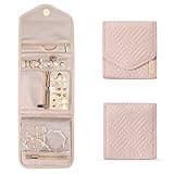 BAGSMART Travel Jewelry Organizer Case Foldable Small Jewelry Roll for Journey Rings, Necklaces, Earrings, Bracelets,Mini,Soft Pink